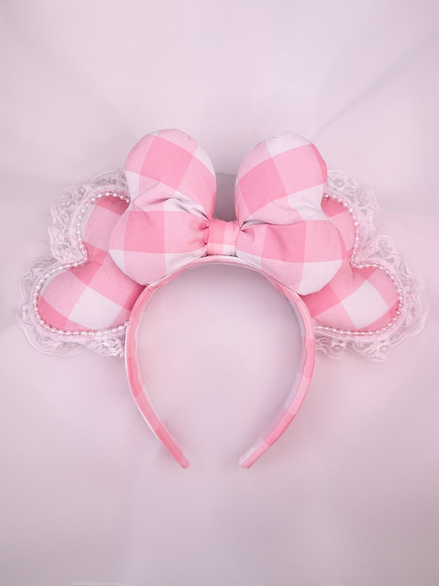 Pink Checkered Heart Ears