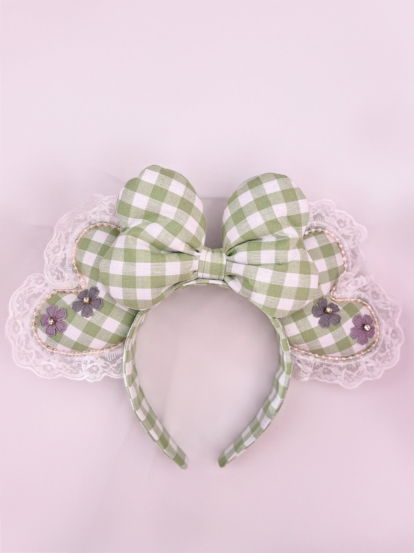 Green Checkered Heart Ears