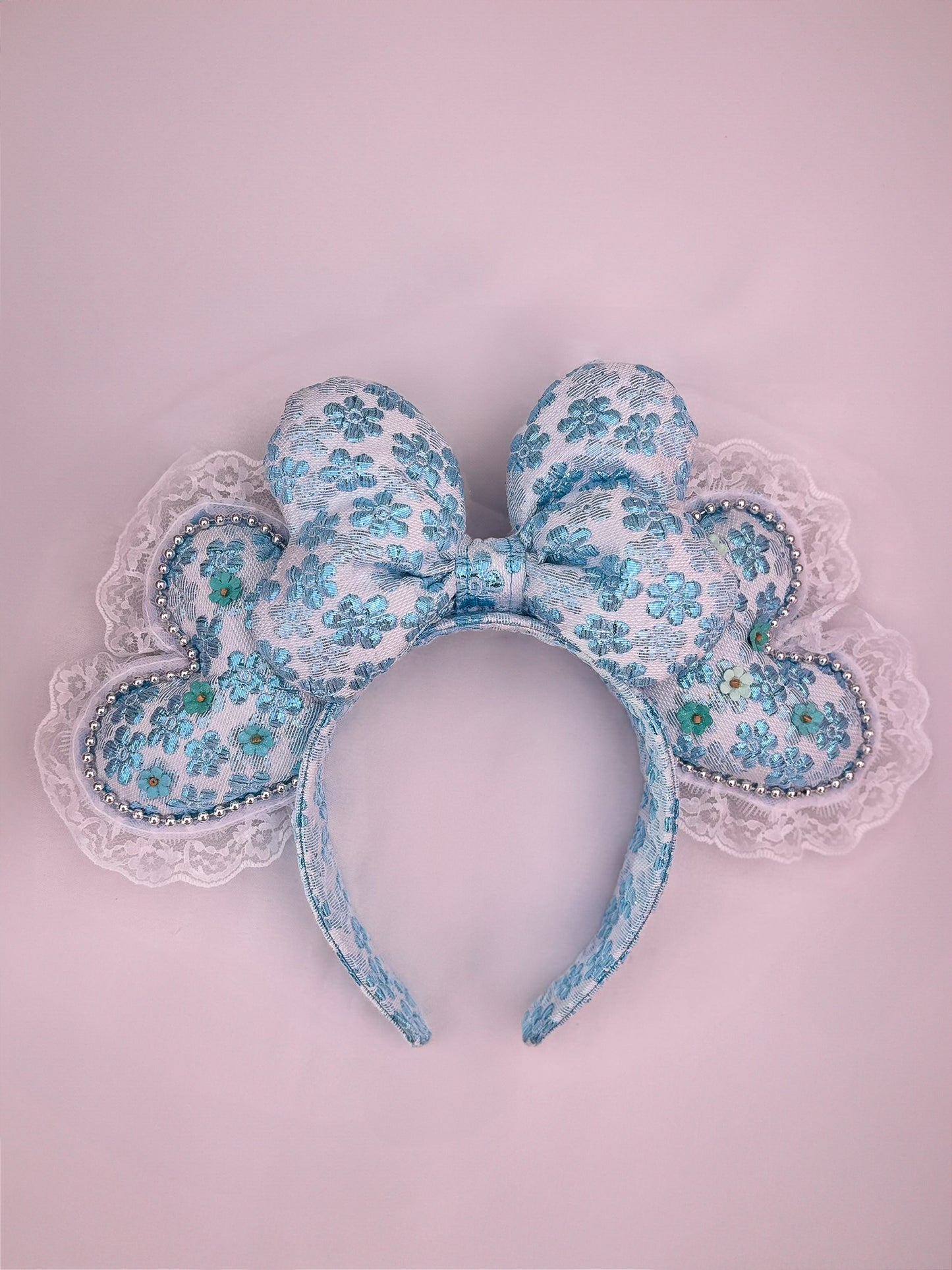 Blue Metallic Floral Heart Ears