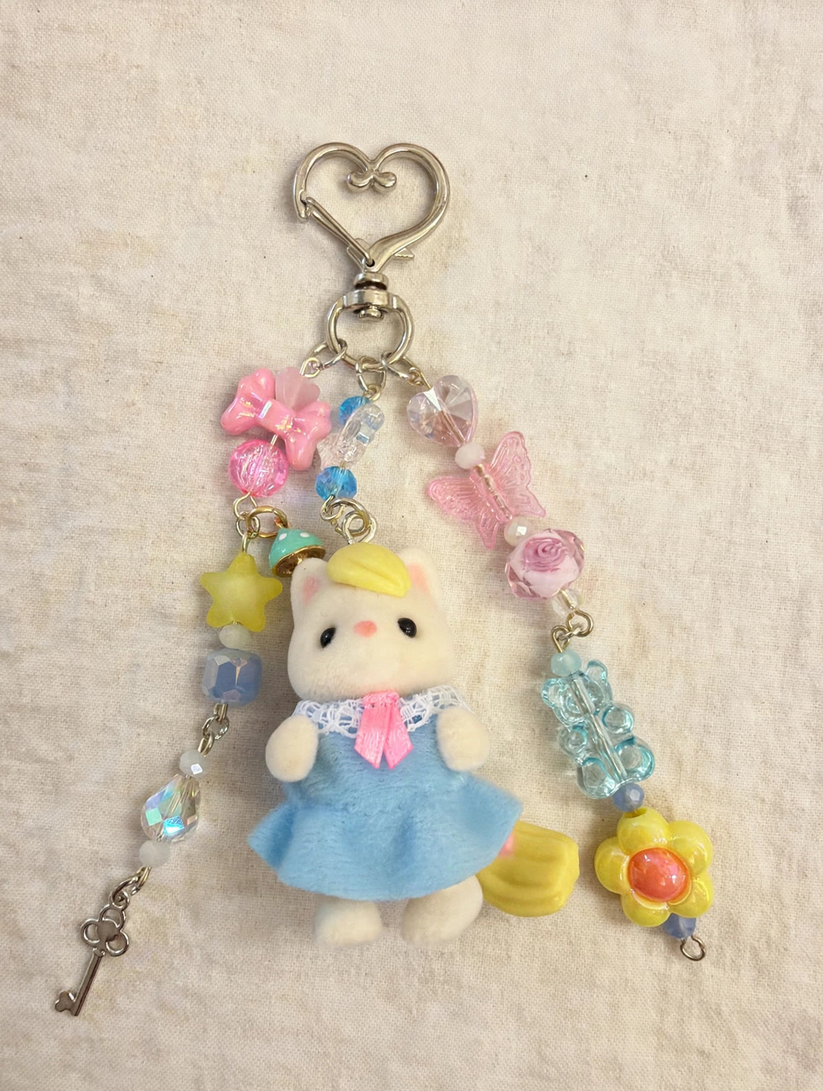 Blue Dress Cat Blonde Braid Bag Charm