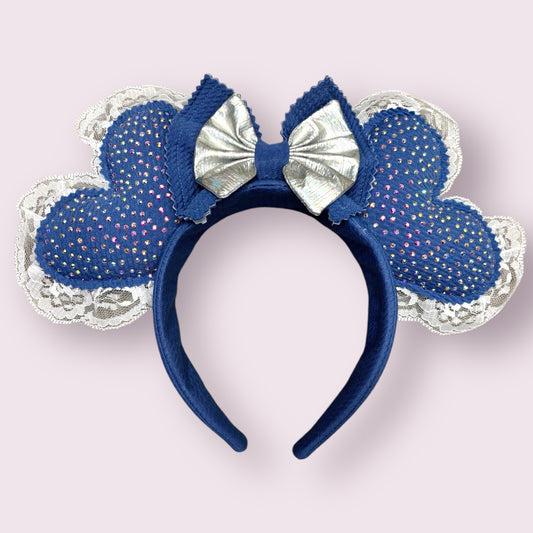 Blue Rhinestone Heart Ears