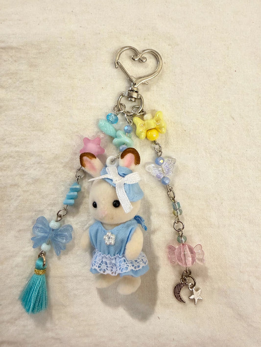 Blue Bow Bunny Bag Charm