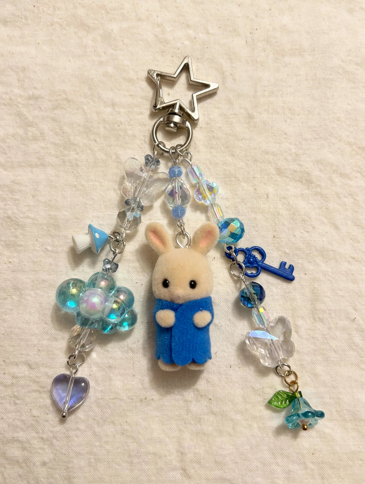 Blue Towel Bunny Bag Charm