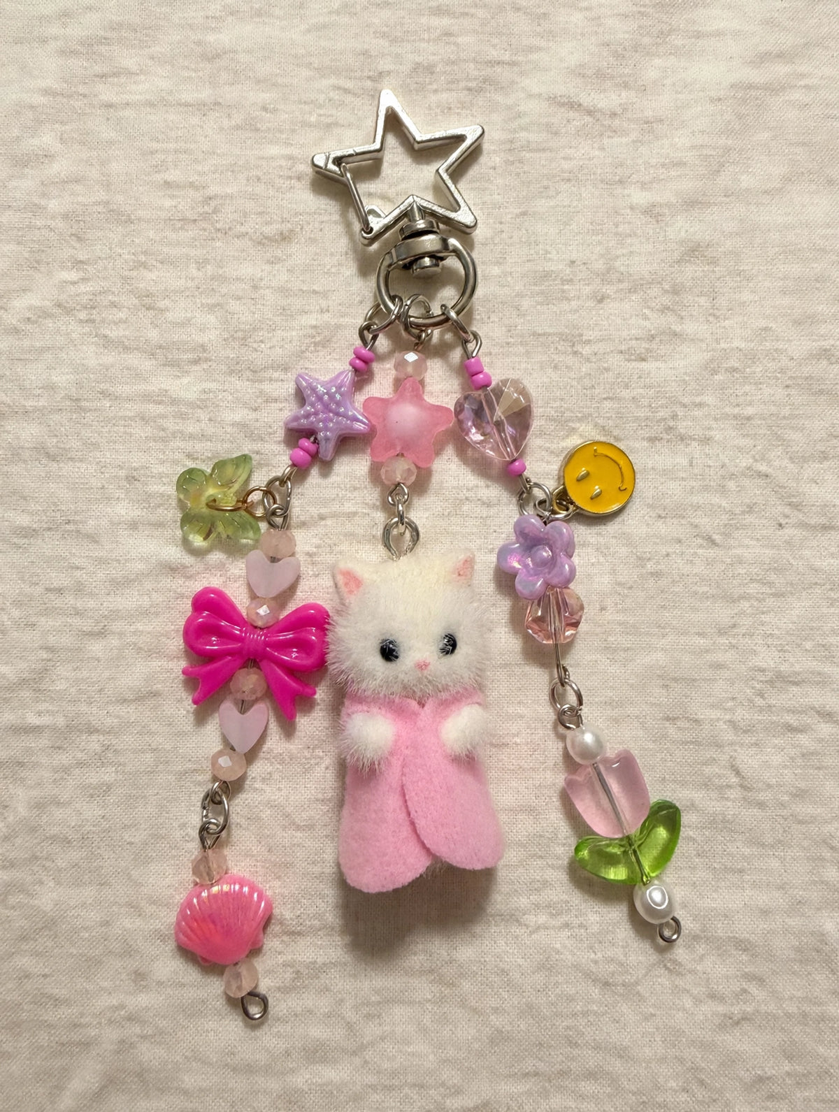 Pink Towel Cat Bag Charm